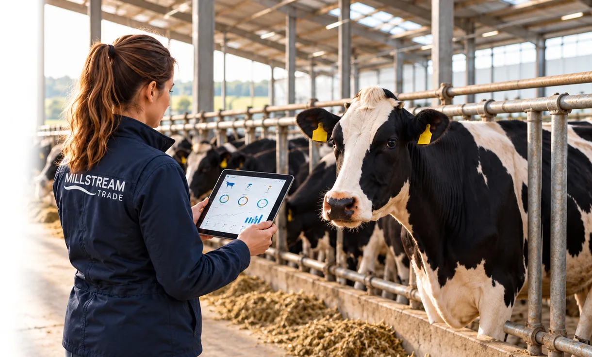Specialist Millstream Trade cu tabletă în ferma de lapte